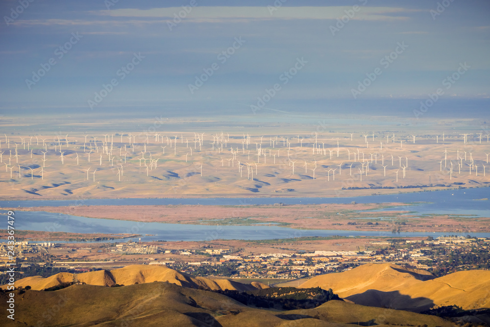 Wall mural panoramic view towards san joaquin river, pittsburg and antioch from the summit of mt diablo; wind t