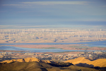 Panoramic view towards San Joaquin river, Pittsburg and Antioch from the summit of Mt Diablo; wind...