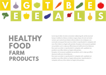 Healthy food banner template with place for text. Horizontal vector background with halftone vegetables. Useful for posters, banners, discount, healthy magazines, cooking web sites