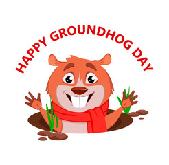 Happy Groundhog day. Funny marmot