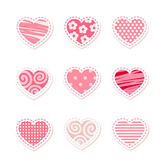 set of vector  stylized bright pink hearts 