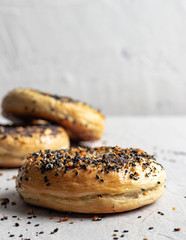 Front view of a bagel over a white background
