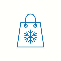 winter shopping bag; store packet with snowflake thin line blue