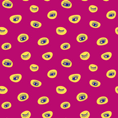Hand drawn eye doodles icon seamless pattern in retro pop up style. Vector beauty illustration of open and close eyes for cards, textiles, wallpapers, backgrounds.