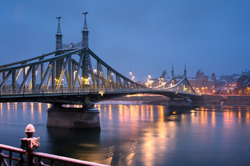 Fototapeta na wymiar Liberty bridge in Budapest at winter night