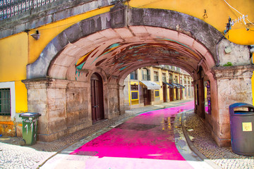 Lisbon, Portugal-October 17, 2017: Colorful buildings of Lisbon historic center