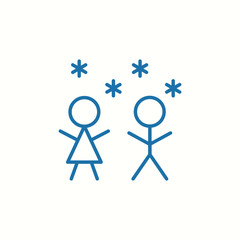 children humans rejoice in the snow thin line blue icon