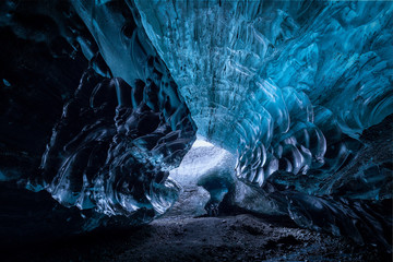 Blue ice cave in Vatnajokull glacier, Iceland