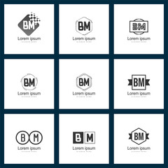 Set of letter logo. Initial BM Logo Template Vector Design