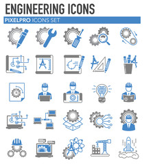Engineering grey and blue icons set on white background for graphic and web design, Modern simple vector sign. Internet concept. Trendy symbol for website design web button or mobile app