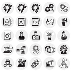 Engineering icons set on circles background for graphic and web design, Modern simple vector sign. Internet concept. Trendy symbol for website design web button or mobile app