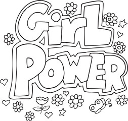 Cute Girl Power Coloring Page Vector Illustration Art