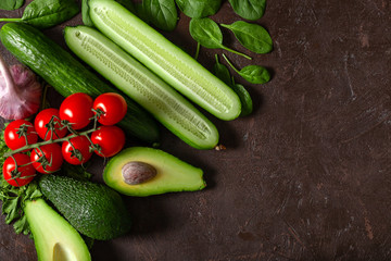 Creative background of healthy vegetables. Flat lay.