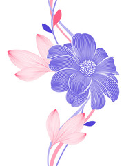 Floral pattern  with abstract flowers dahlia, hand-drawn.