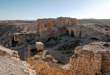 Ruins of ancient castle in the desert of Shobak in Jordan