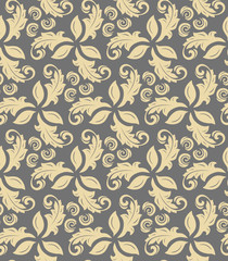 Floral ornament. Seamless abstract classic background with golden flowers. Pattern with repeating floral elements