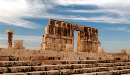 Fototapeta na wymiar Roman archeological remains in Amman in the capital of Jordan on a cloudy day.