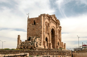 Roman archeological remains in Jerash in Jordan on a sunny day.