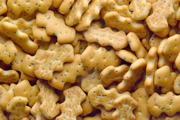 Cookies located on a flat surface occupies the entire area of the image.