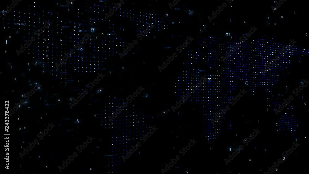 Poster artistic digital computer cyberspace network background with world map motion.