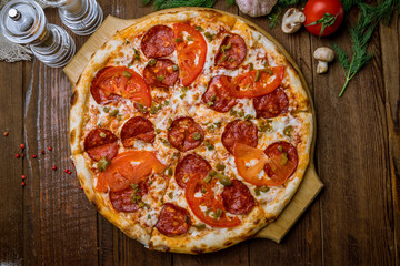 Mexican pizza with meat and jalapeno