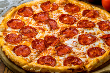 Pepperoni pizza on plate