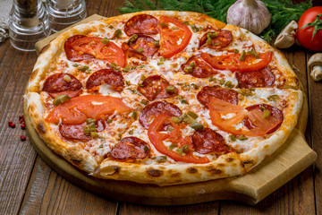 Mexican pizza with meat and jalapeno