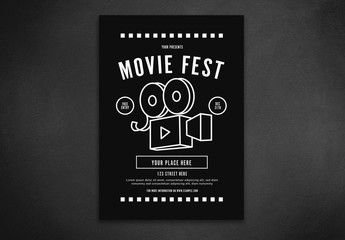 Movie Festival Flyer Layout with Camera Illustration