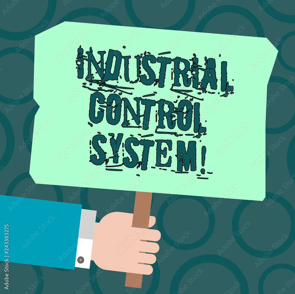 Poster text sign showing industrial control system. conceptual photo integration of hardware and software w