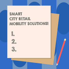 Conceptual hand writing showing Smart City Retail Mobility Solutions. Business photo showcasing Connected technological modern cities Stack of Different Pastel Color Construct Bond Paper Pencil