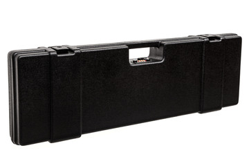 black plastic case with a combination lock for a gun rifle isolated on a white