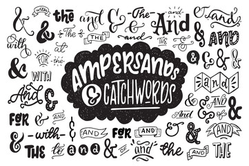 Big set of hand drawn ampersands ans catchwords