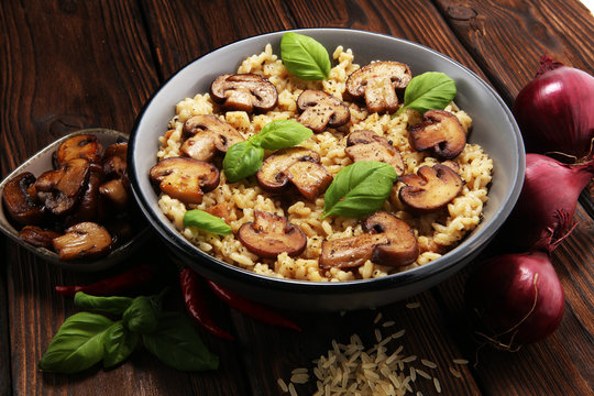 risotto with mushrooms, fresh herbs and parmesan cheese