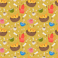 Camping snacks seamless pattern