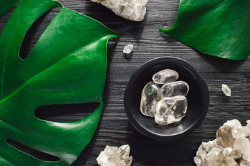 Clear Quartz with Smoky Quartz and Monstera