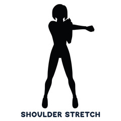 Shoulder stretch. Sport exersice. Silhouettes of woman doing exercise. Workout, training.