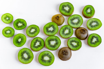 Fototapeta na wymiar Background for the profile, design, printing with fruit. Fresh kiwi sliced. The basis for the banner with kiwi. Fresh and natkralnye vitamins. Healthy food