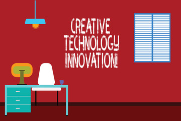 Text sign showing Creative Technology Innovation. Conceptual photo unleashing the mind to conceive new ideas Work Space Minimalist Interior Computer and Study Area Inside a Room photo