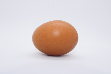 Single brown chicken egg isolated on white backgroud, horizontal