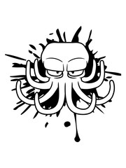 spritzer tintenfleck klecks farbe tropfen böser oktopus krake kopffüßer kalmar tentakel tintenfisch unterwasser monster comic cartoon clipart lustig design meer wasser tauchen fisch © Style-o-Mat-Design