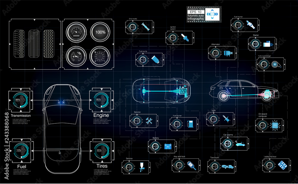 Poster futuristic user interface. hud ui. abstract virtual graphic touch user interface. cars infographic. 