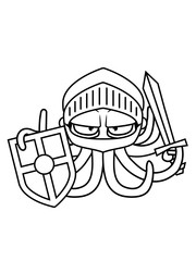 soldat ritter schwert schild mittelalter krieger böser oktopus krake kopffüßer kalmar tentakel tintenfisch unterwasser monster comic cartoon clipart lustig design meer wasser tauchen fisch © Style-o-Mat-Design