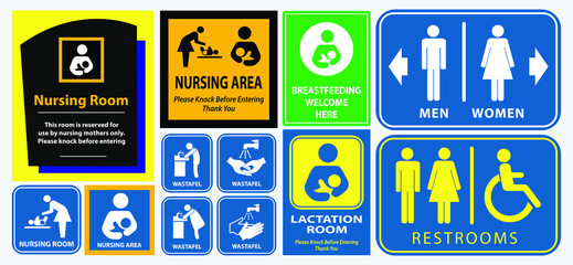 set of restroom, nursing room, lactation room placard sign. easy to modify - obrazy, fototapety, plakaty
