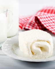 Clotted cream (butter cream) for Turkish breakfast / Kaymak and glass of milk