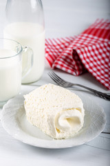 Clotted cream (butter cream) for Turkish breakfast / Kaymak and glass of milk