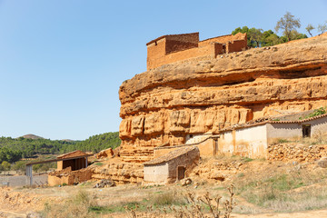 Obraz premium rural huts at Barranco de Santa Agueda - suburb of Jaraba town, province of Zaragoza, Aragon, Spain