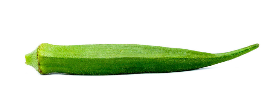Green fresh okra isolated on white background. File contains with clipping path.