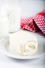Clotted cream (butter cream) for Turkish breakfast / Kaymak and glass of milk