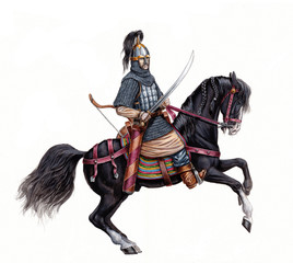 Mounted knight. Heavy armored magyar (hungarian) rider. Battle of Lechfeld, 955. © Lunstream