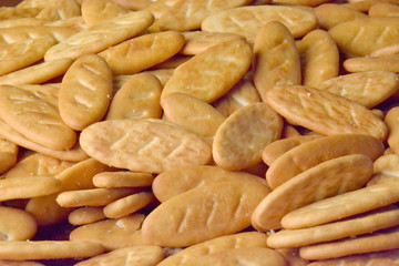 Cookies located on a flat surface occupies the entire area of the image.